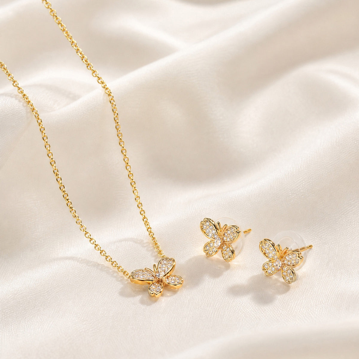 Necklace Women's Zircon Butterfly Stud Earrings Necklace Two-Piece Set – Copper Gift Set