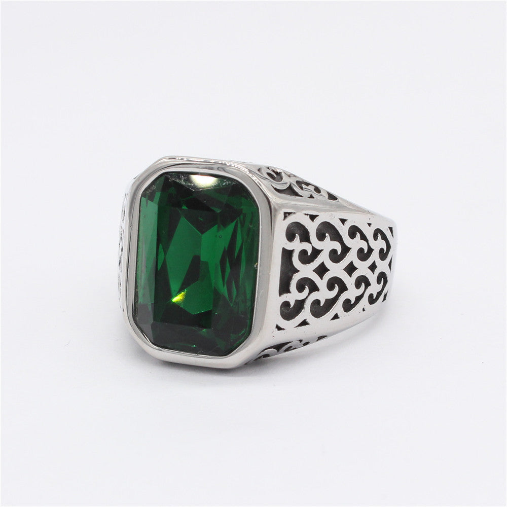 Planderful Everyday Genie Durable Rectangular Zircon Titanium Steel Ring Unisex Court Style