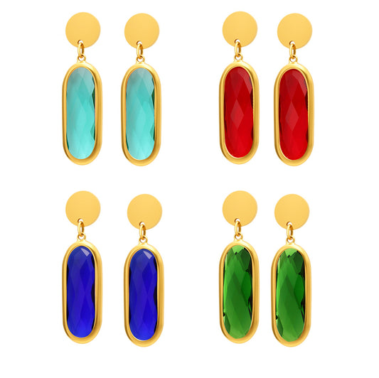 Planderful for Women Round Glass Earrings 18K Gold Plated