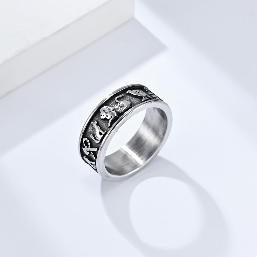 Titanium Steel Men's Ring with Ancient Egyptian Anka Symbol