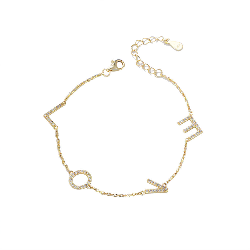 Love English Alphabet Zircon Sterling Silver Bracelet Zircon