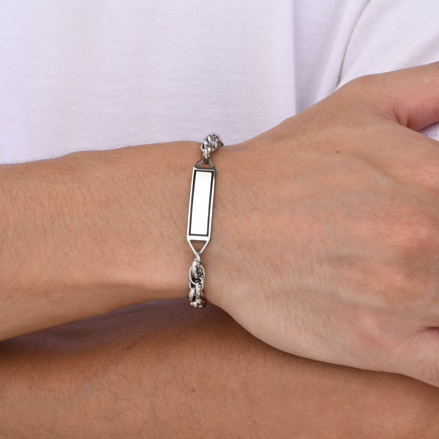 Stainless Steel Men's Fashion Bracelet Corroded Geometric Design