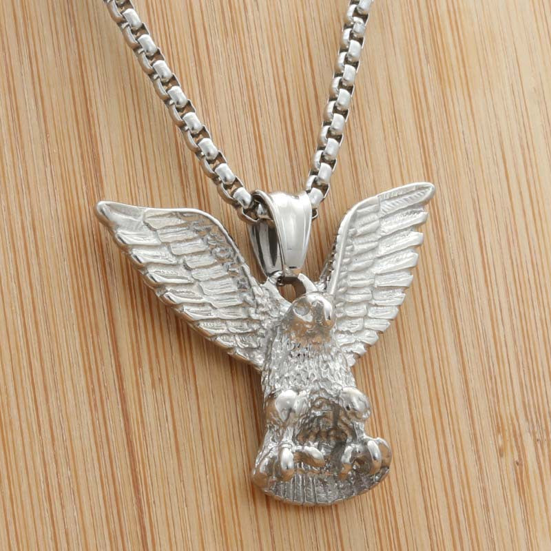 Personalized Titanium Steel Eagle Wing Pendant Necklace for Men - Retro Punk Style by Planderful