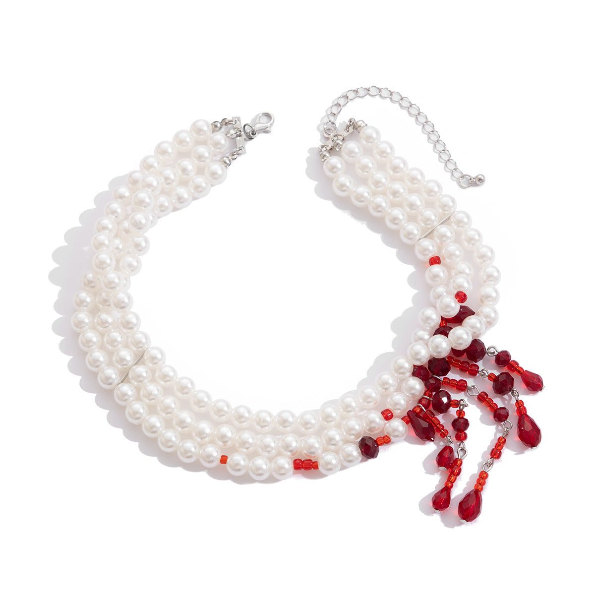 Gothic Pearl Heart Blood-Drip Layered Necklace