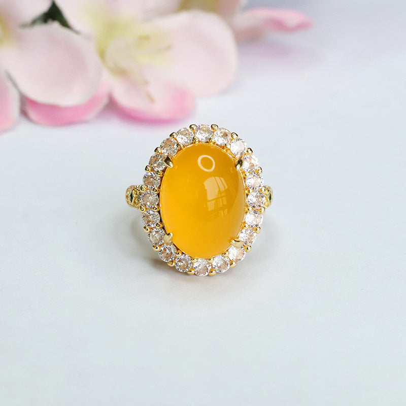 Yellow Chalcedony Zircon Halo Sterling Silver Ring