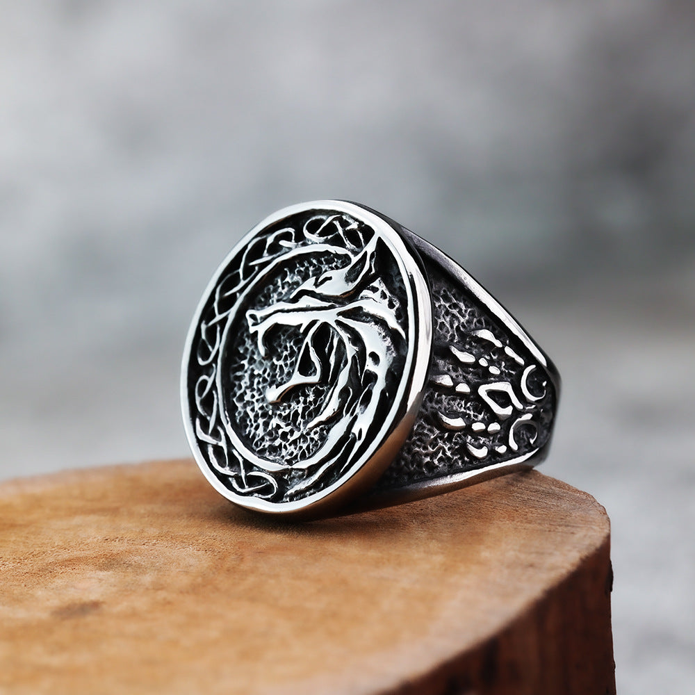 Nordic Vintage Stainless Steel Men's Ring Viking Wolf Head