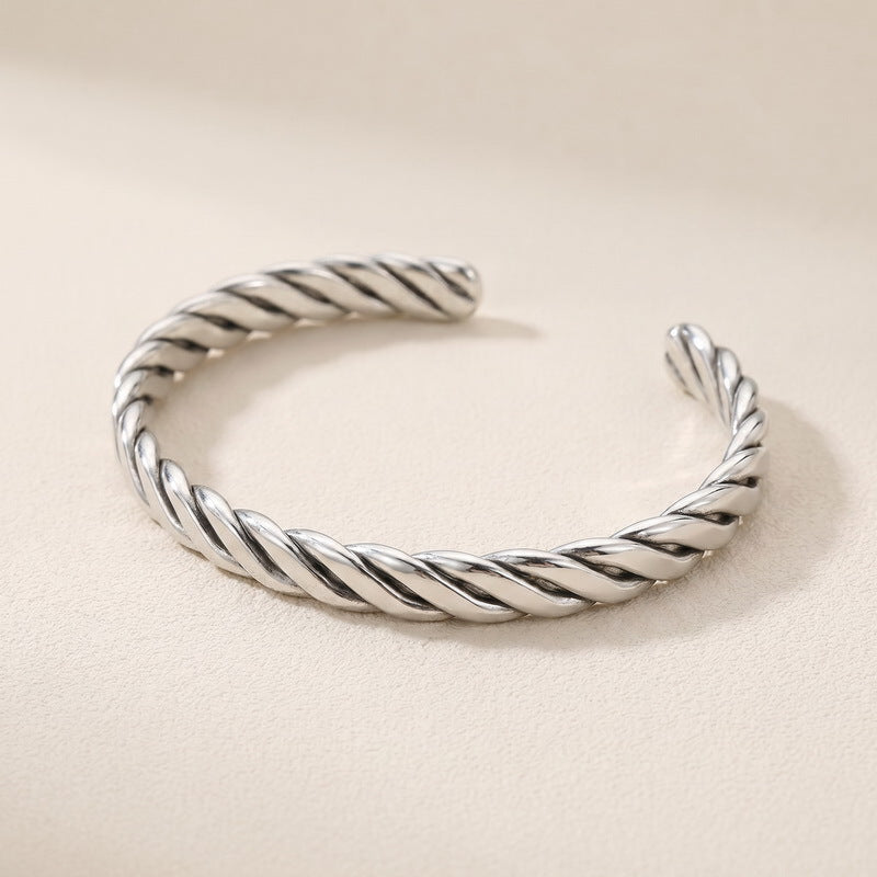 Punk Twist Twist Rope Open Bracelet Antique Stainless Steel Men's Thorn C-Shaped Bracelet