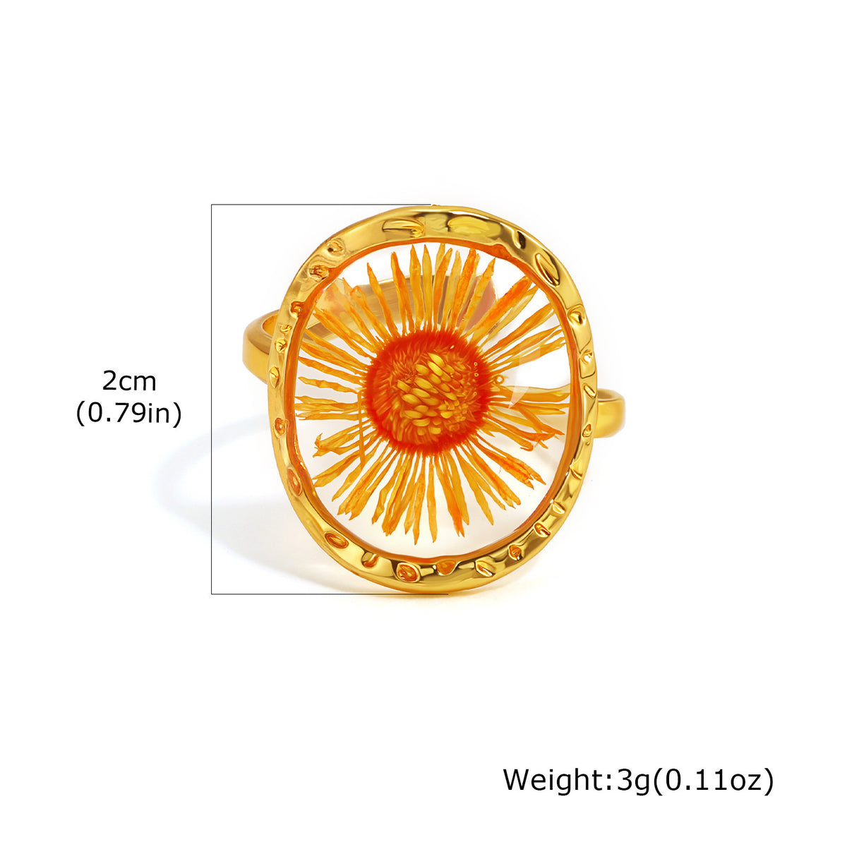 Stainless Steel Handmade Dried Flower Ring Women's Design Sense Round Heart-Shaped Glue