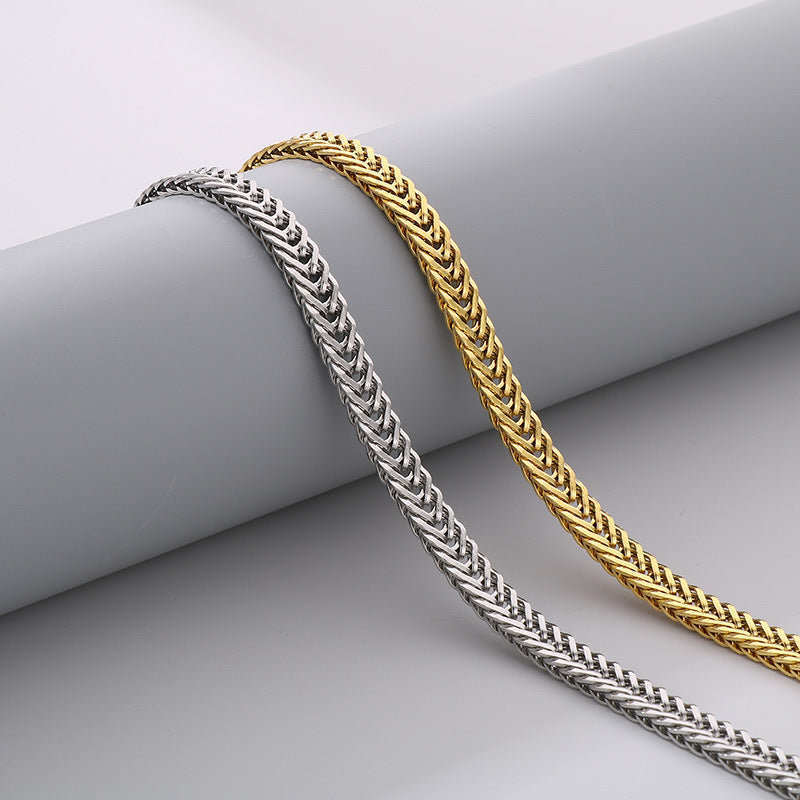 Hiphop Hip Hop Whip Chain Necklace, Stylish Weaving Encrypted Keel Chain Buckle Stainless