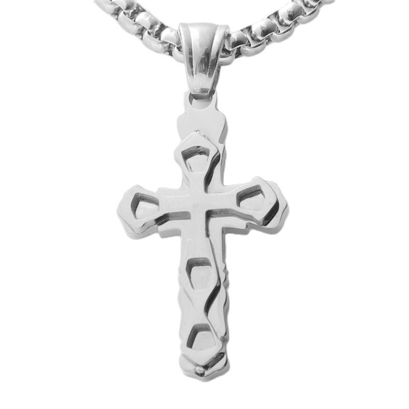 Personalized Retro Titanium Steel Cross Pendant Necklace for Men - Trendy Stainless Steel Design