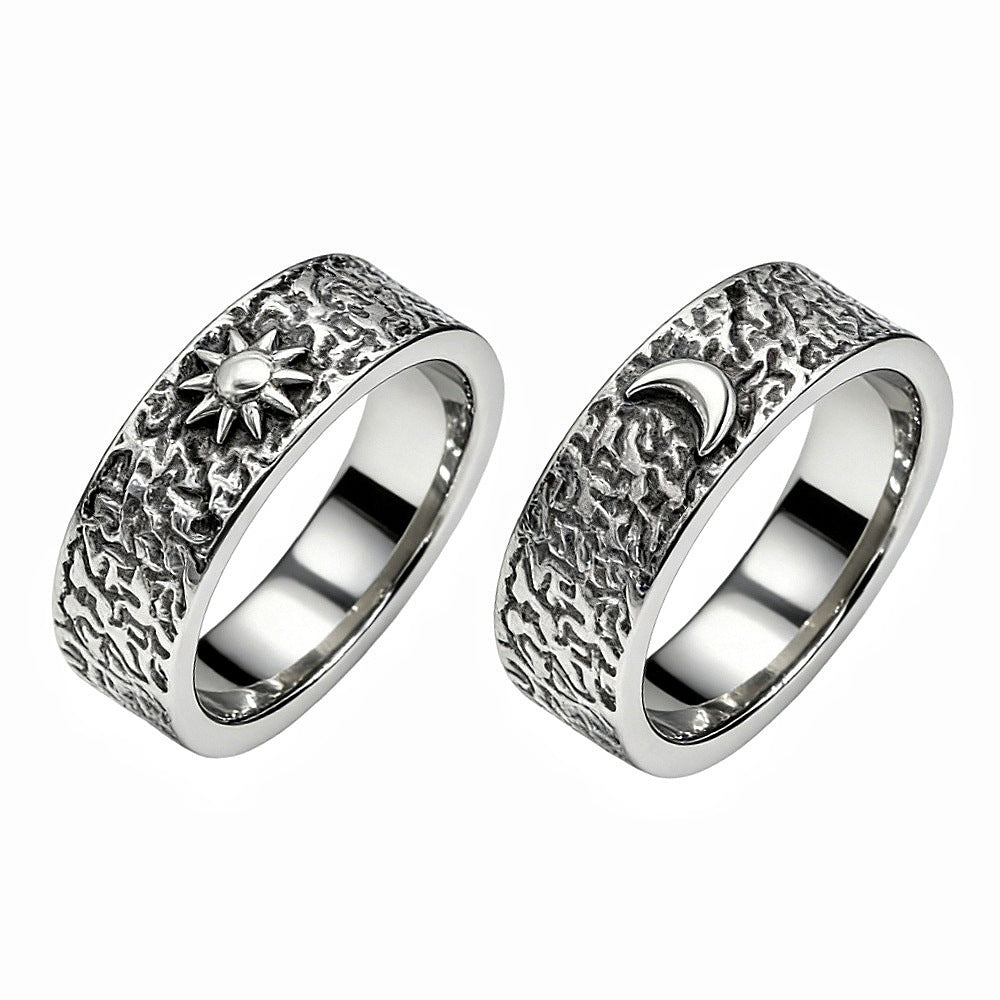Planderful Sun Moon Titanium Ring Unisex Retro Front Back Design Durable Statement Band Sizes 7 8 9 10 11 12