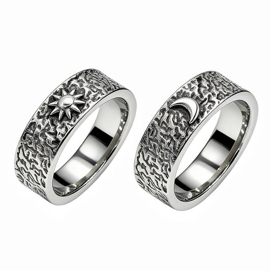 Planderful Sun Moon Titanium Ring Unisex Retro Front Back Design Durable Statement Band Sizes 7 8 9 10 11 12