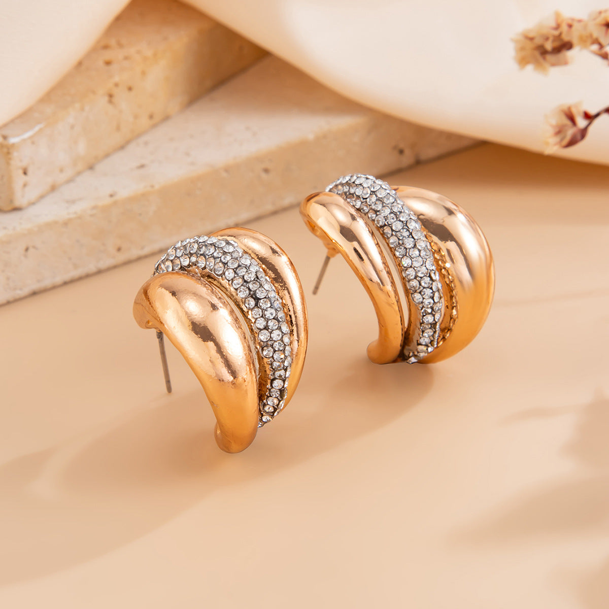 Planderful Zircon C Shaped Earrings For Women Elegant European American Style Geometric Studs