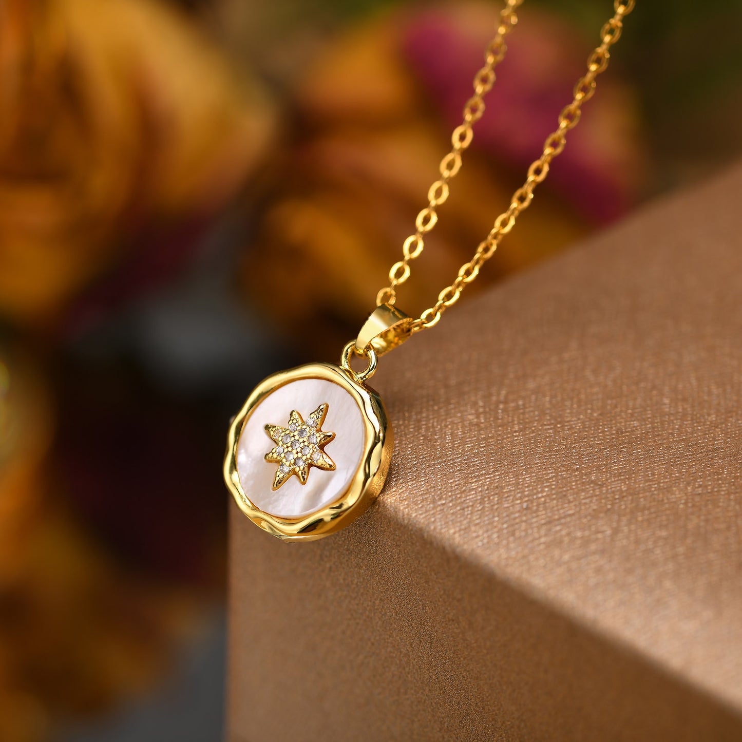 Copper Octagram Shell Irregular Pendant Necklace Women's Fashion