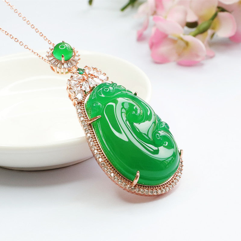 Chalcedony Fortune's Favor Necklace with Zircon Rose Gold Pendant