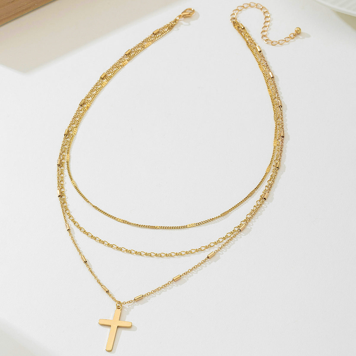 Planderful Vienna Verve Necklace – Stylish Three-Layer Cross Pendant