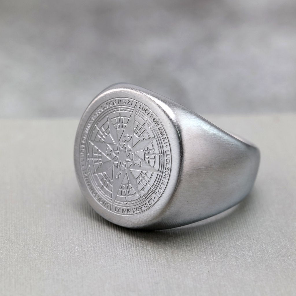 Vintage Compass Stainless Steel Men's Ring