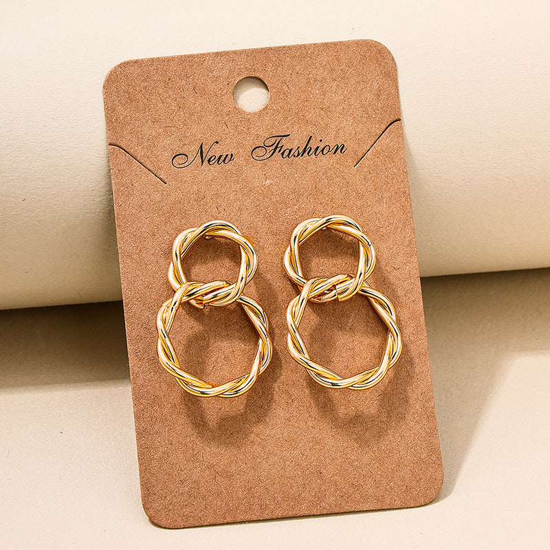 Vienna Verve Metal Double Ring Earrings - Elegant Wholesale Jewelry