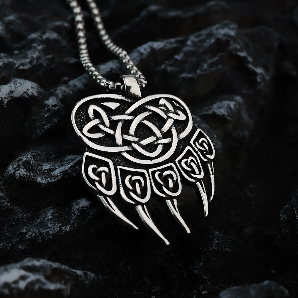 Planderful Shop Viking Celtic Knot Bear Claw Pendant Titanium Steel For Men Double Sided Necklace