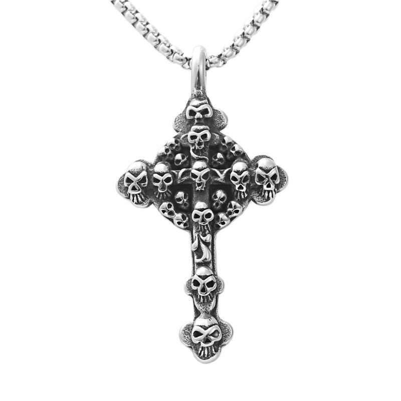 Personalized Punk Skull Pendant Necklace - Retro Stainless Steel Ghost Head Cross Design for Men
