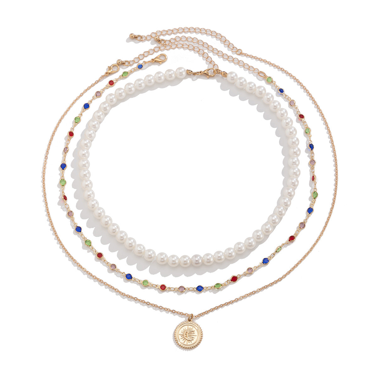Pearl & Crystal-Style Moon Layered Necklace