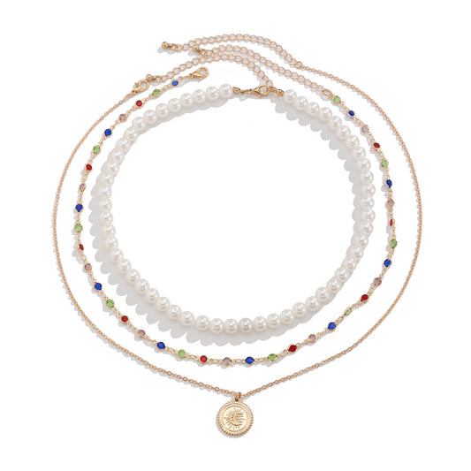 Pearl & Crystal-Style Moon Layered Necklace