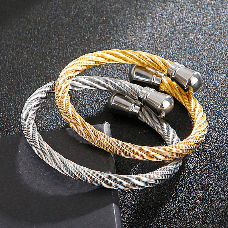 Punk Titanium Steel Wire Twist Pattern Men's Opening Bracelet Bracelet
