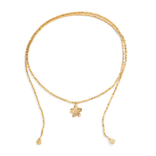 Long Wound Flower Pendant Beaded Necklace Square Beads Sun Y-Shaped