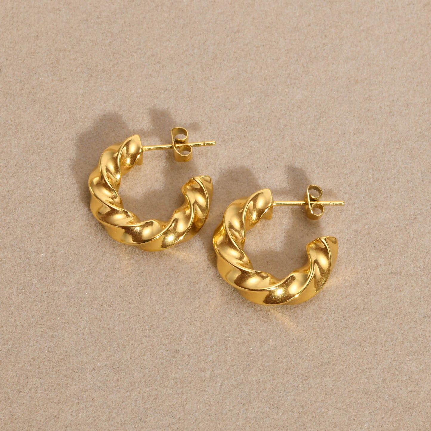 Stainless Steel Twist C-Earrings Gold Women's Trinkets