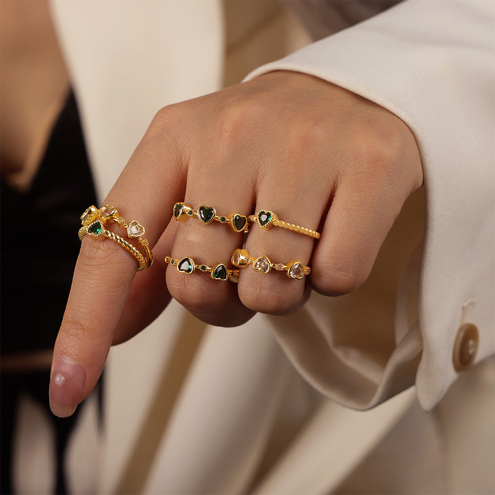 Heartfelt Copper Zircon Ring - Elegant European and American Jewelry for Women