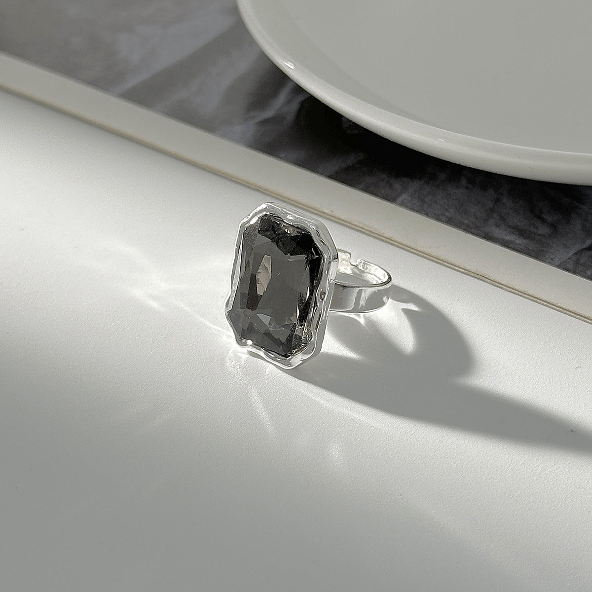 Black Acrylic Ring Planderful Vienna Verve For Minimalist Women Geometric Square Statement Jewelry