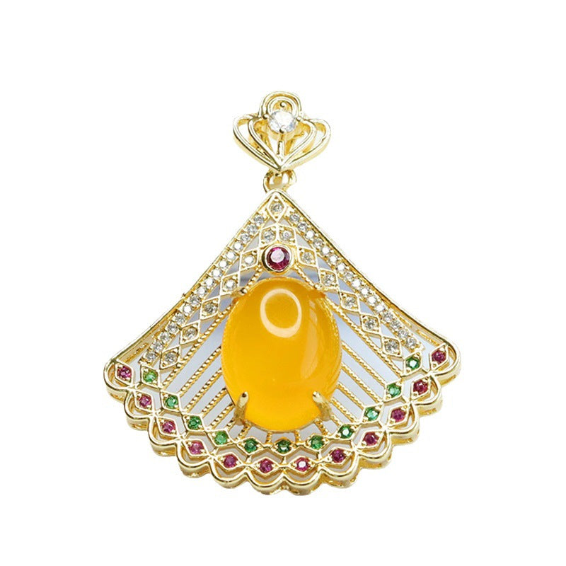 Yellow Chalcedony Peacock Pendant — No Chain