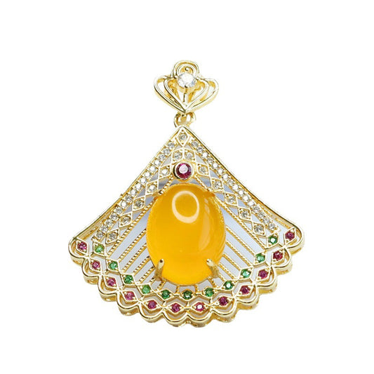 Yellow Chalcedony Peacock Pendant — No Chain