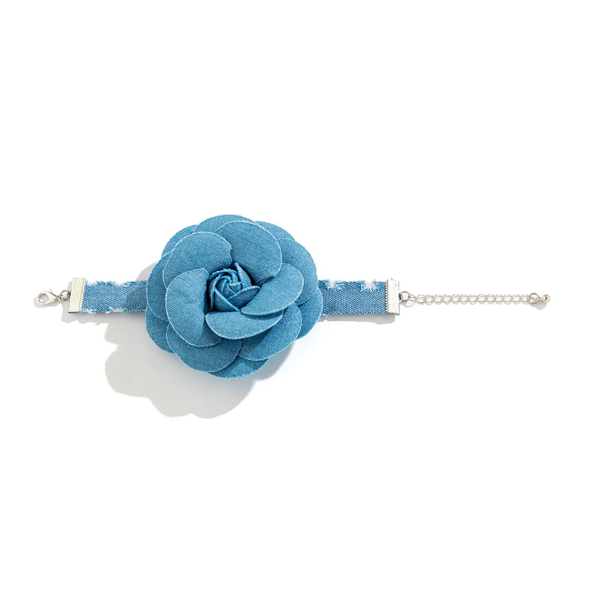 Innovative Rhinestone Choker Necklace with Pearl Denim Flower Detail