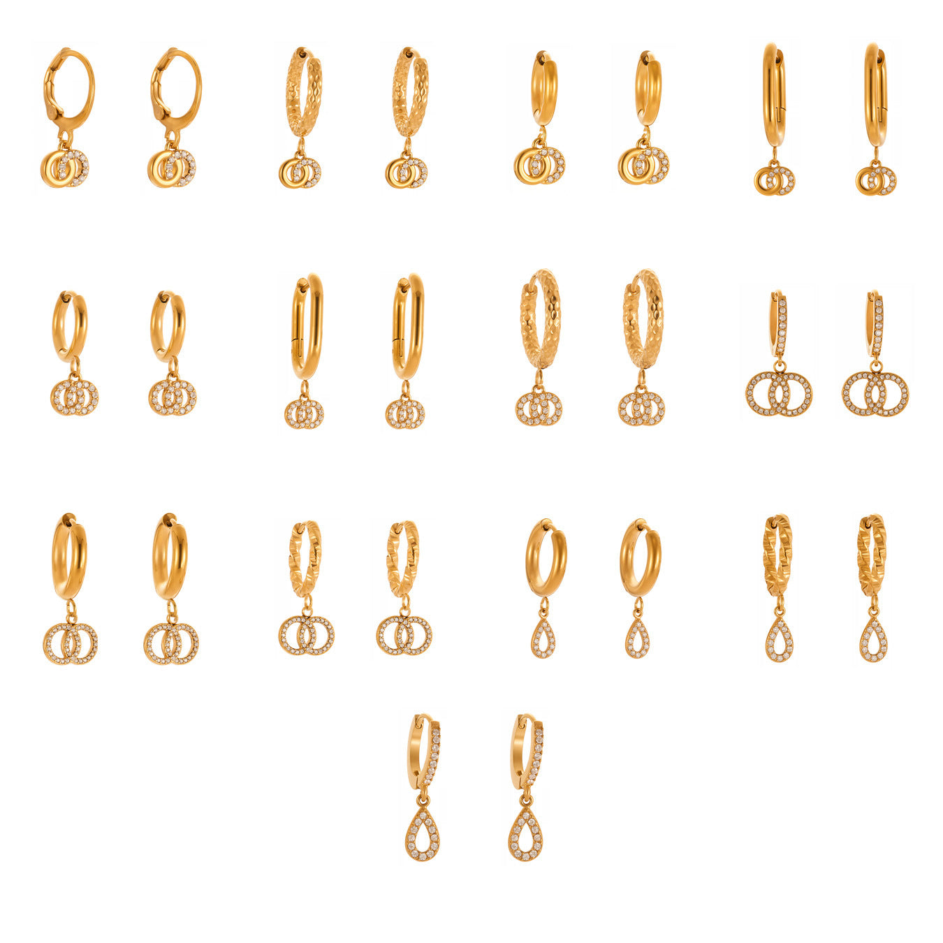 Planderful Zircon Earrings Titanium Steel Double Ring Women