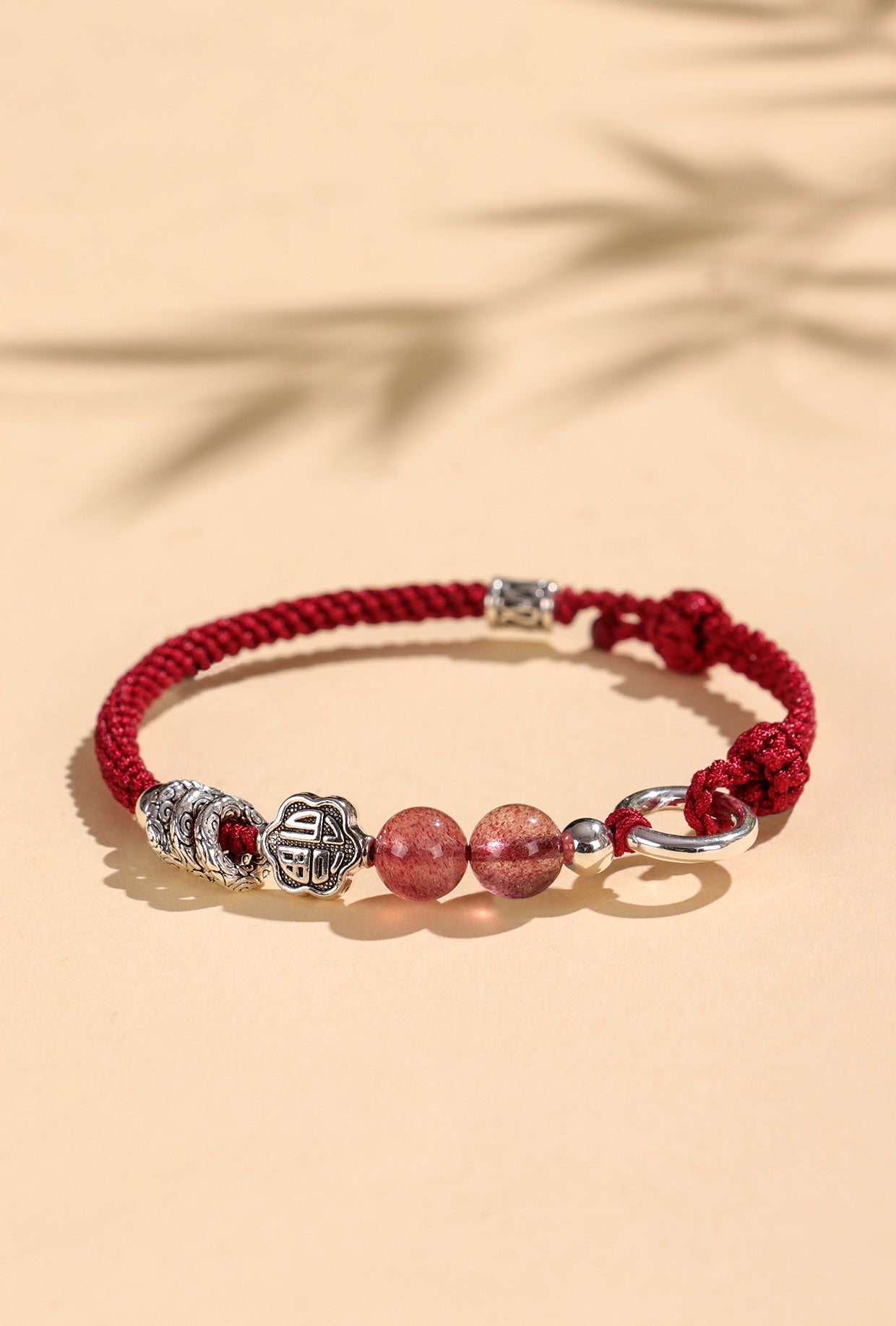 Planderful Fortune's Favor Bracelet – Handwoven Couple Design with Strawberry Crystal and Silver Obsidian