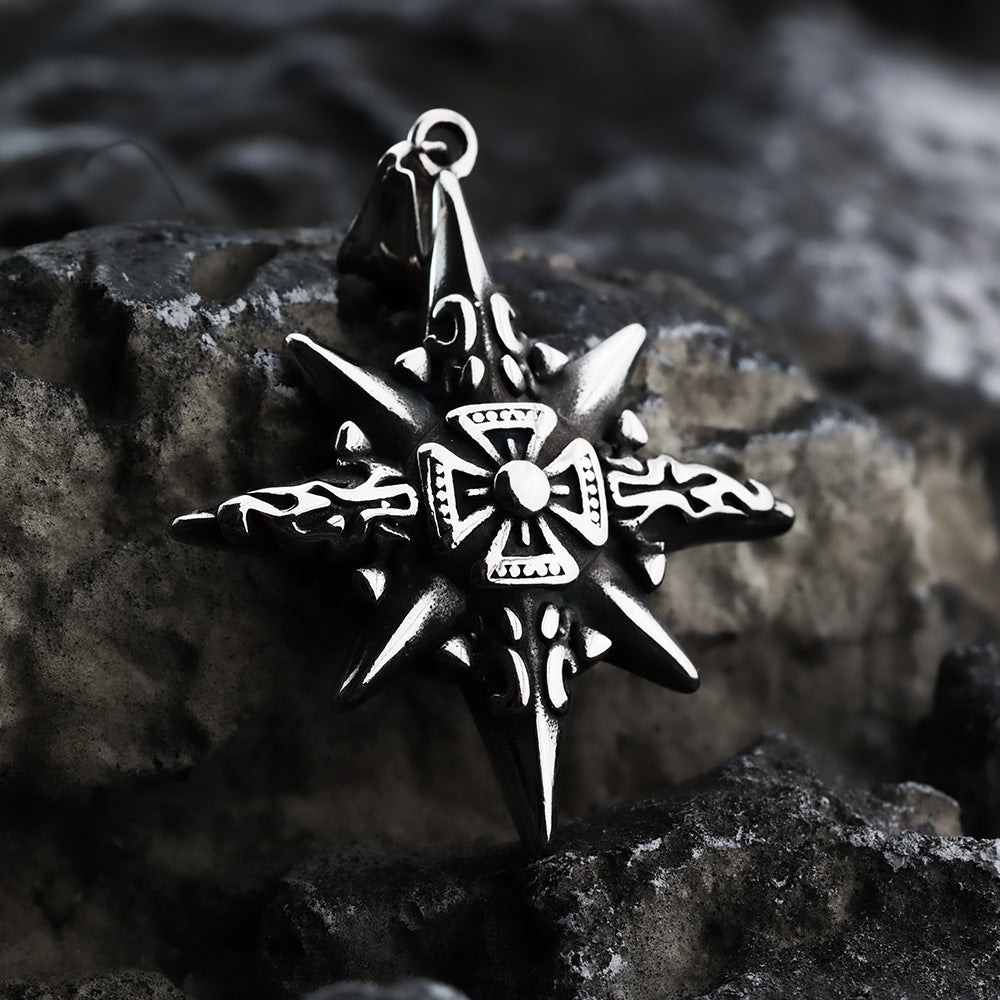 European And American Retro Stainless Steel Men's Pendant Compass Cross Pendant