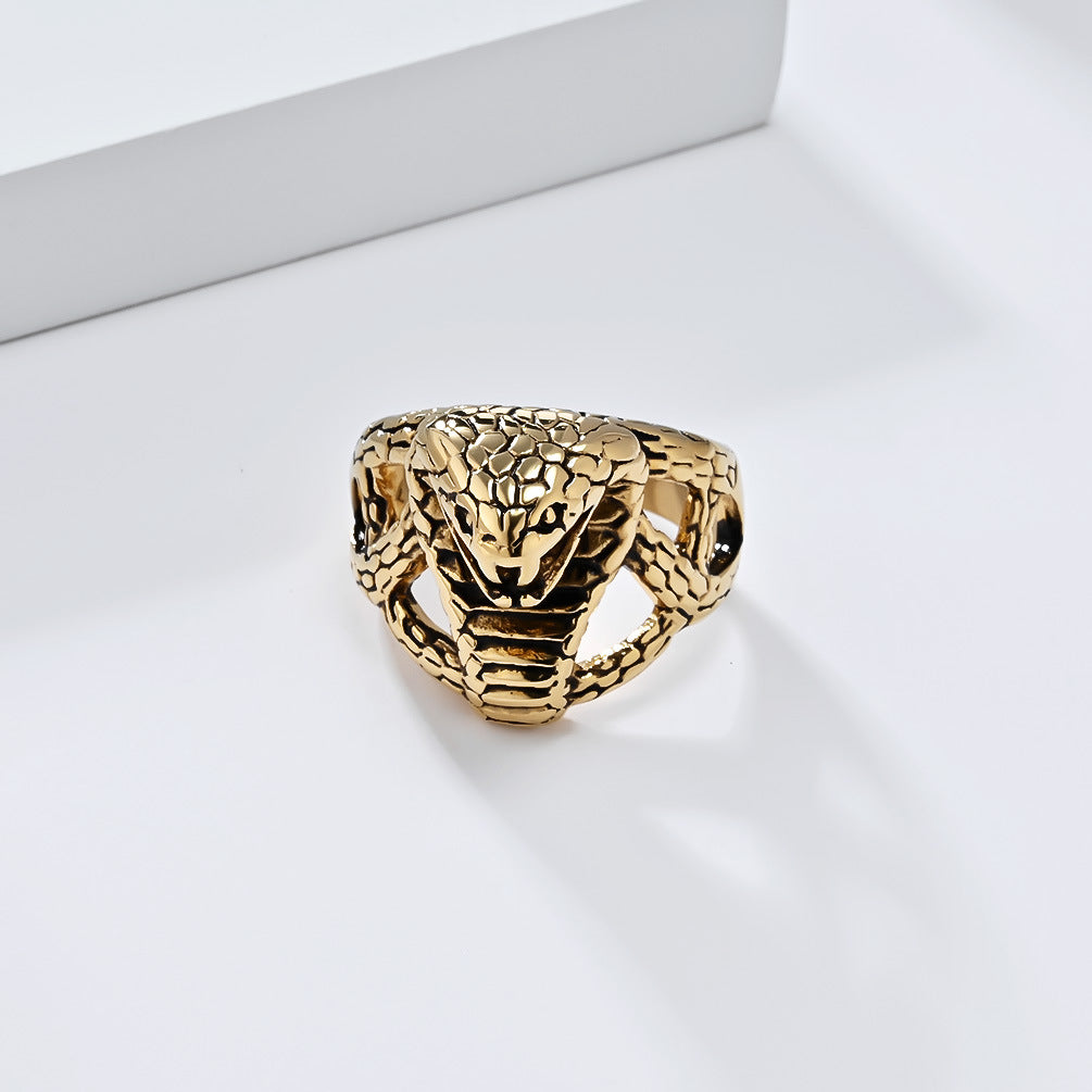 Planderful Titanium Steel Cobra Ring For Men Bold Hip Hop Style Hand Jewelry Vintage Vibe