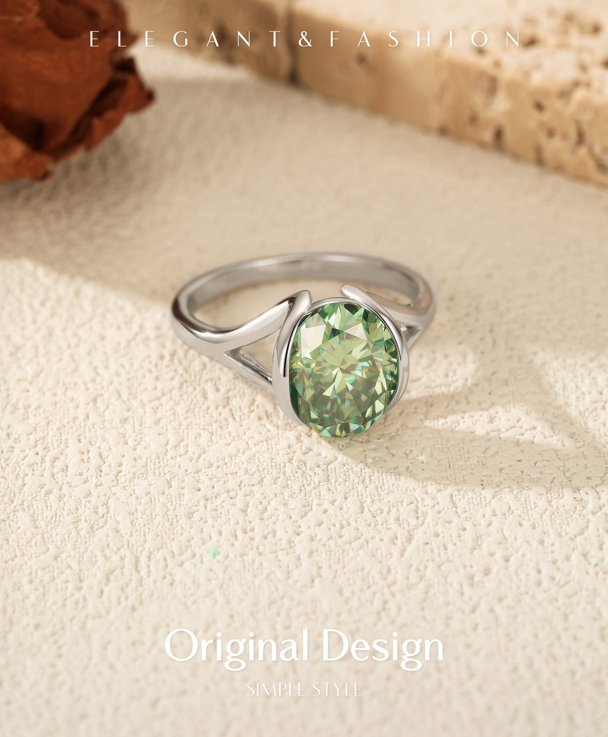 S925 Sterling Silver Colored Moissanite Oval Ring