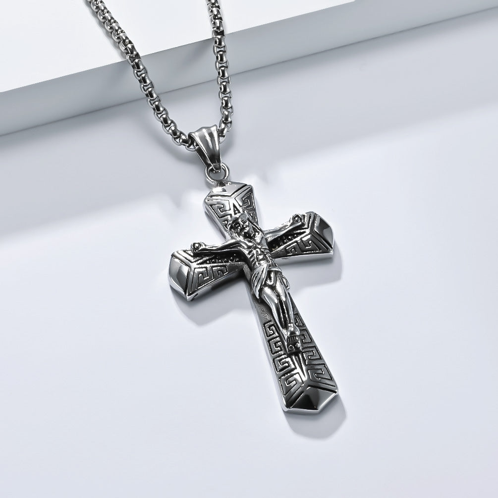 Planderful Cross Necklace For Men Retro Personalized Titanium Steel Pendant Hip Hop Style Jewelry