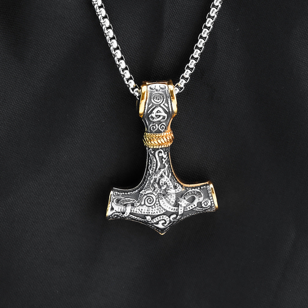 European and American Jewelry Wholesale Titanium Steel Men's Pendant Necklace Retro Viking Thor's Hammer for Men