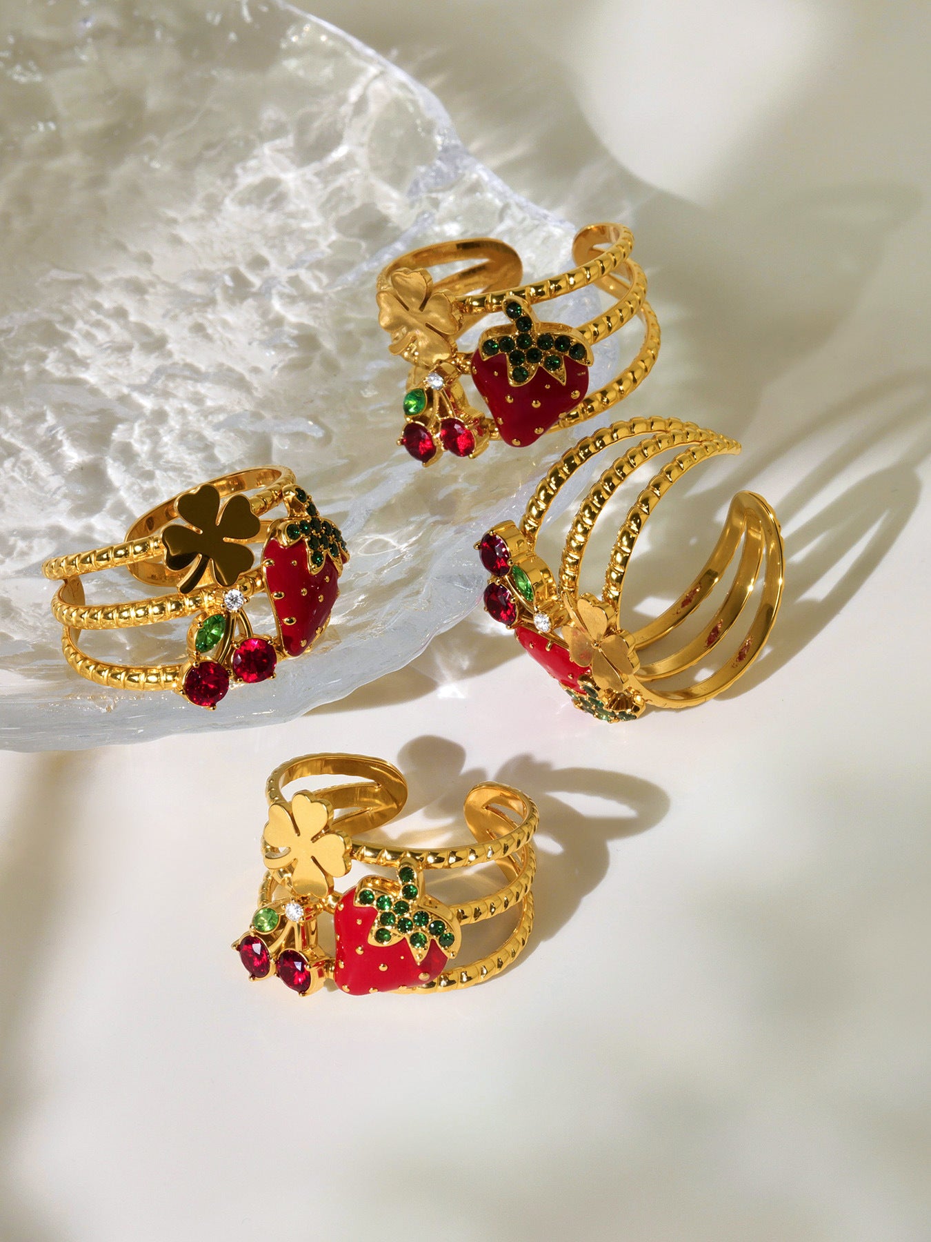 Planderful Hollow Oil Drop Zircon Daisy Ladybug Ladies Ring