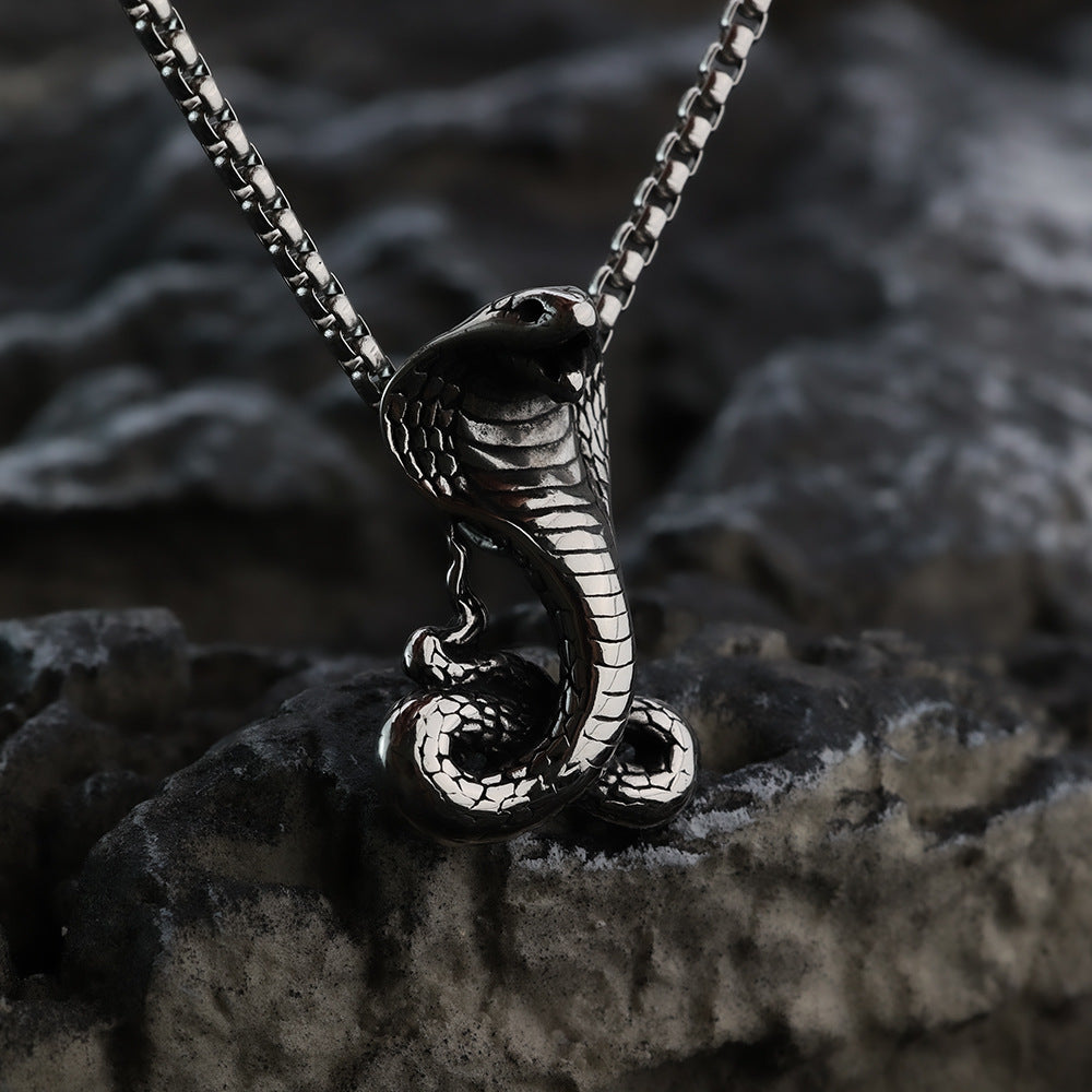 European And American Retro Men's Stainless Steel Mamba Cobra Pendant Necklace