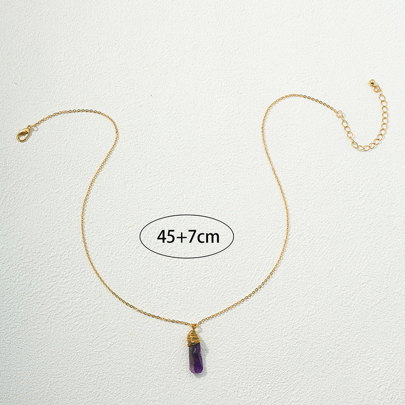 Wholesale Amethyst Stone Pendant Necklace with Unique Metal Chain Design