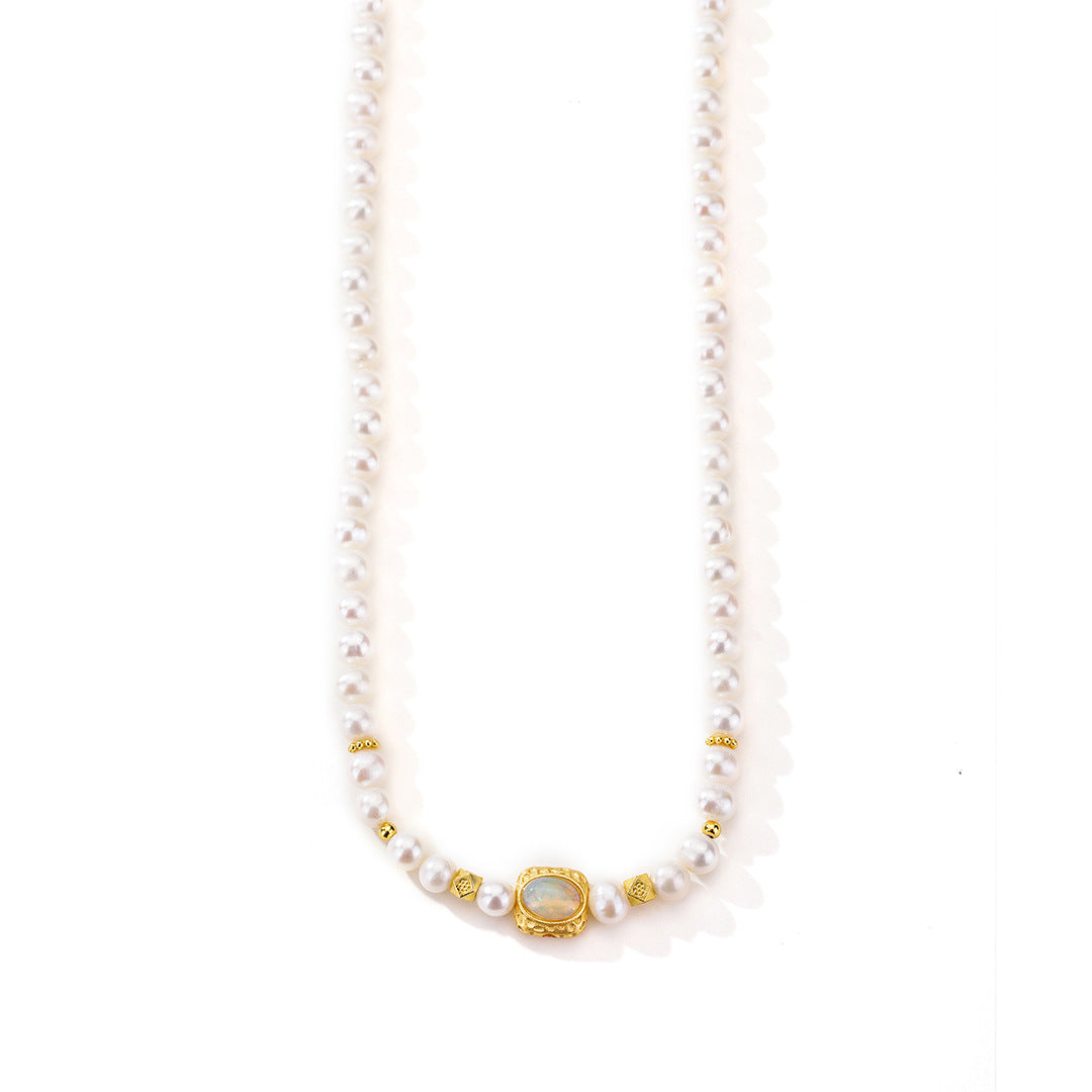 S925 Sterling Silver Freshwater Pearl Moonstone Necklace
