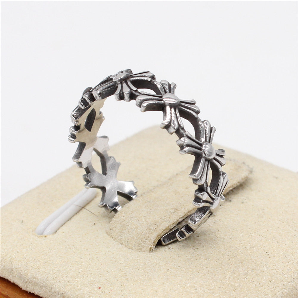 Simple Hollow Croix Cross Titanium Steel Ring for Men