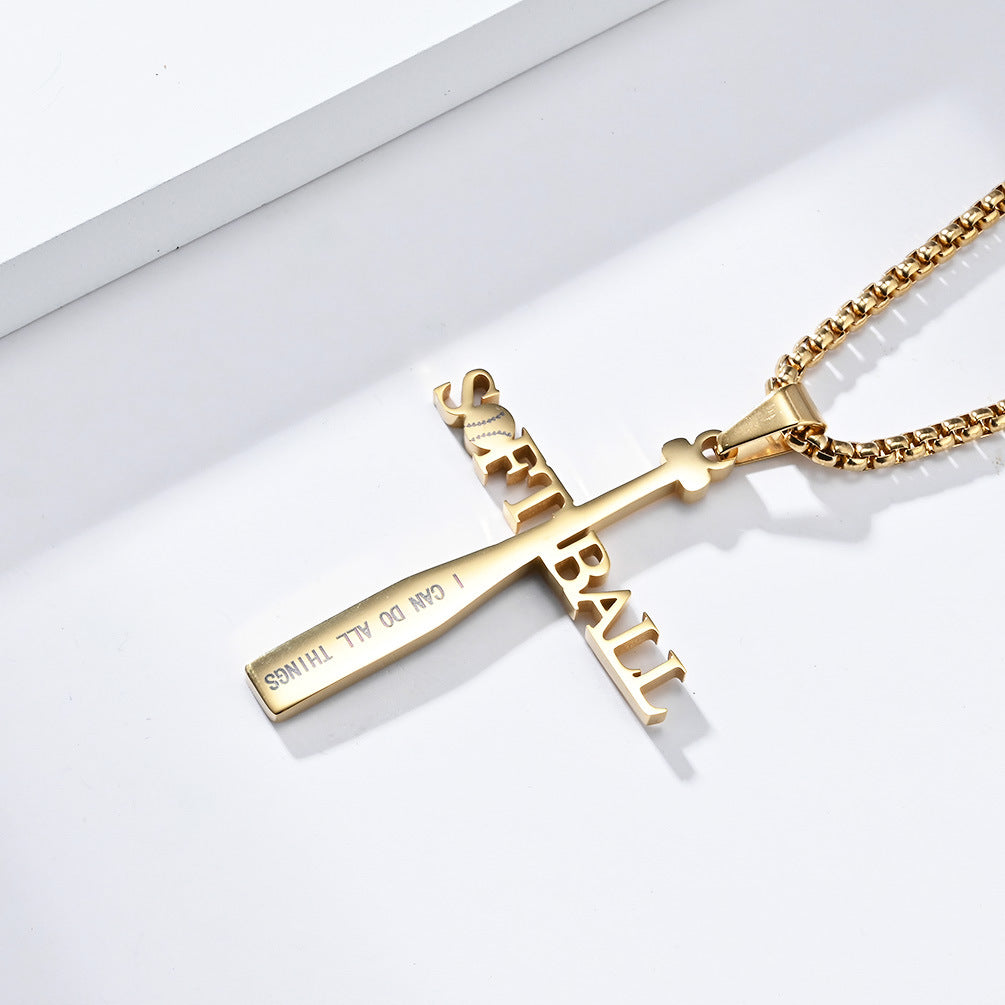 Cross-Border E-Commerce Baseball Stainless Steel Cross Necklace