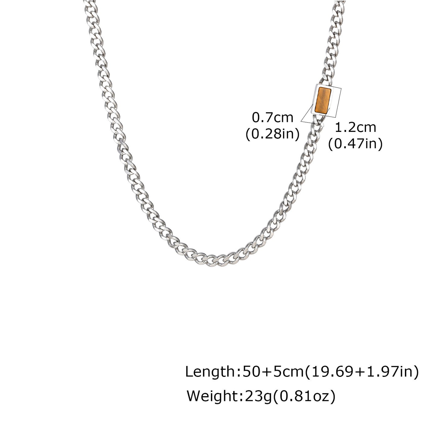 Stainless Steel Grinding Chain Square Tiger's Eye Stone Shape Sense Cool Sa Necklace