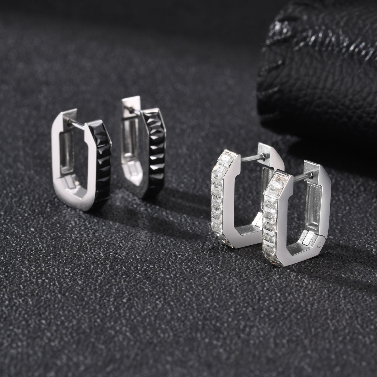 Silver-Tone Black Crystal Huggie Earring — Single