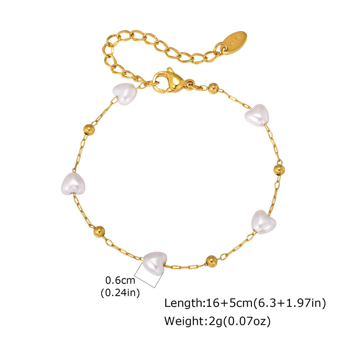 Stainless Steel Round Bead Heart Imitation Pearl Necklace Bracelet Gold Ladies Elegant